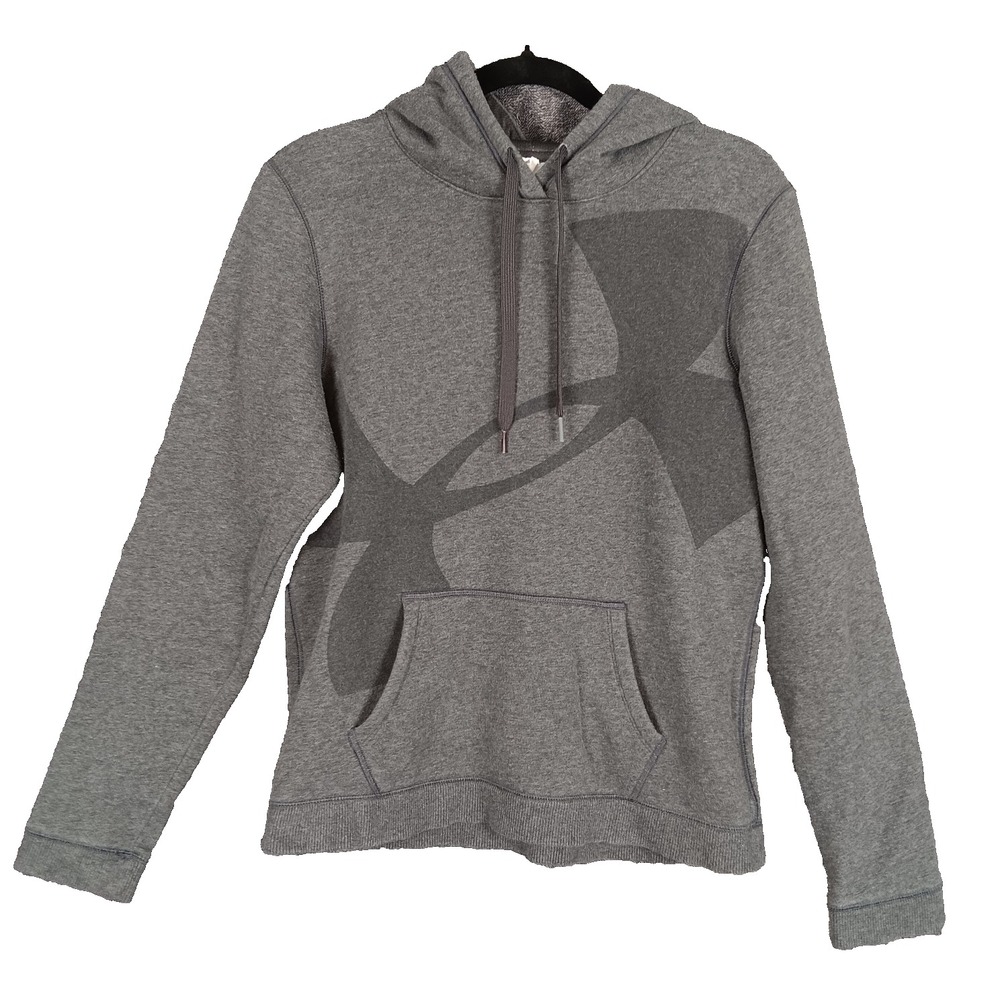 Under Armour Hoodie Pullover Men's Medium Gray Big Logo Allseason Gear Cotton‎